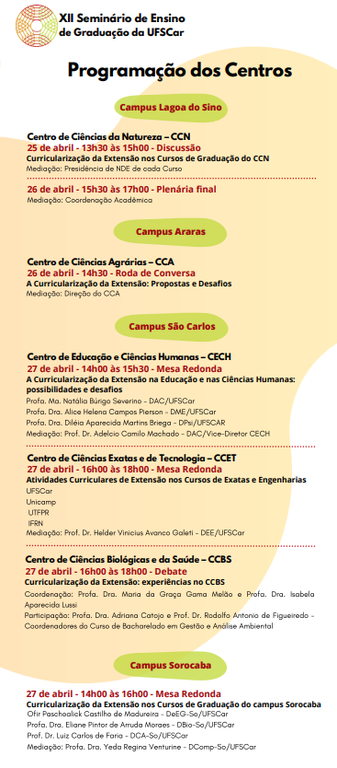 Programação Centros